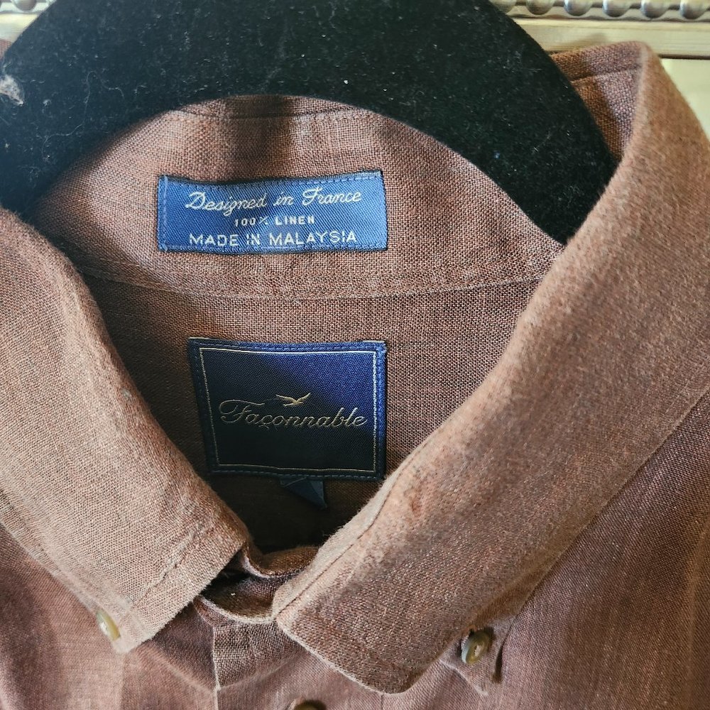 Faconnable Men's Long Sleeve - Button Down Collar - Good Condition - Brown